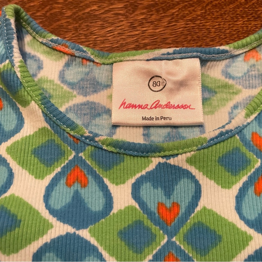 Hanna Andersson Green & Blue Heart Cotton Tank Top Size 80 cm 18-24 Months - Picture 2 of 5